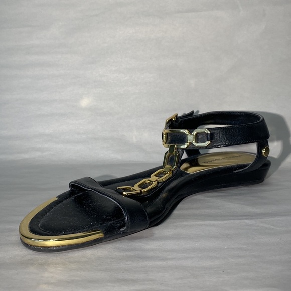 Marc Fisher Black Patent Leather w/ Shiny Gold Chain Detail Mikaela Sandals 8M - Picture 5 of 10